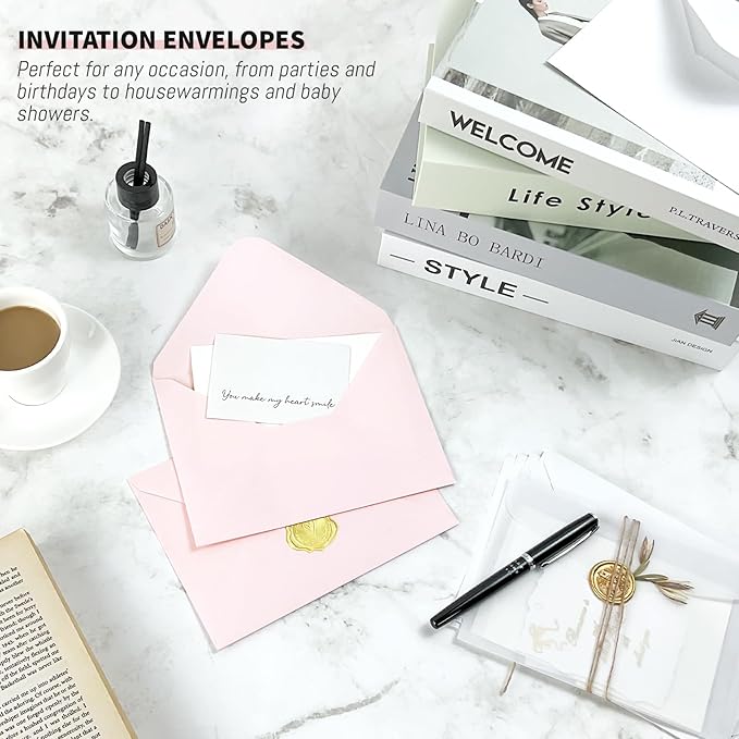 YINUOYOUJIA 50 PCS Pink Specialty Paper Envelopes A7, 5 x 7 Envelopes for Invitation, Great for Wedding Invitation Cards, Photos,Perfect for Birthday, Baby Shower, Graduation, Christmas