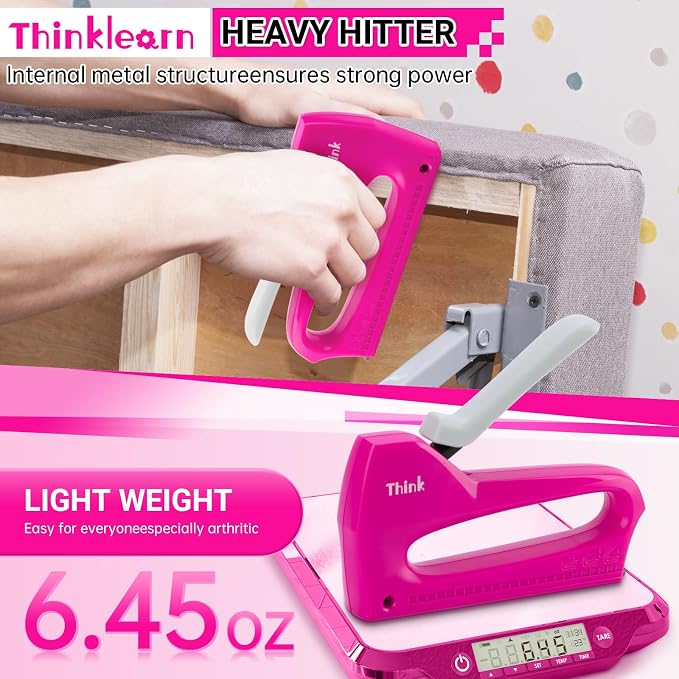 THINKLEARN Light Duty Staple Gun for Wood - Pink 4-in-1 Upholstery Staple Gun with 1600pcs JT21 Staples and Staple Remover, Fabric Staple Gun for Upholstering, Crafts, DIY, Decoration