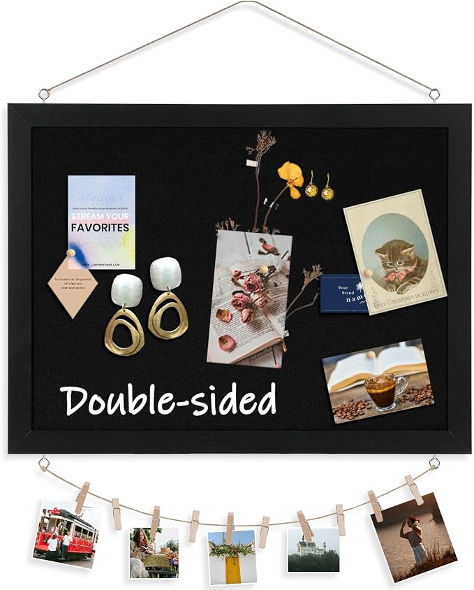 DOLLAR BOSS Double-Sided Bulletin Boards with Linen, 16"x12" Black Cork Board