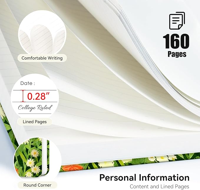 Lined Spiral Journal Notebook for Work A5, 160 Pages, Flower Cat | College Ruled Spiral Journal for Women, Hardcover with Elegant Design for Note-Taking, 5.5 * 8.25 inch