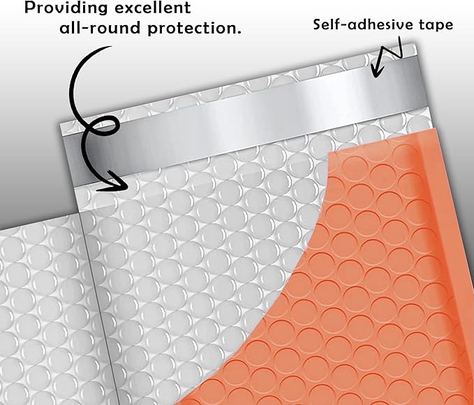 Yens Poly Bubble Mailers 8.5x12 25 Pack Orange Waterproof Self Seal Adhesive Shipping Bags, Cushioning Padded Envelopes for Shipping, Mailing, Packaging Usable 8.5x11