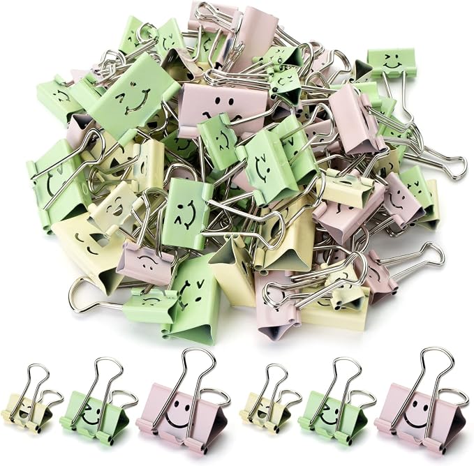 Mr. Pen- Cute Binder Clips, 80 pcs, Assorted Sizes | Smiley Binder Paper Clips, Bulk Paper Clamps for Office Supplies, Home, School, Business, Document Organizing