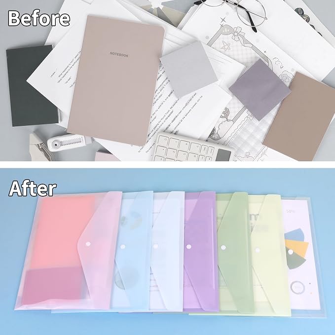 EOOUT 28pcs Plastic Envelopes, Plastic Folders for Documents, Poly Folders with Snap Closure, A4 Size, Letter Size, for School and Office Supplies