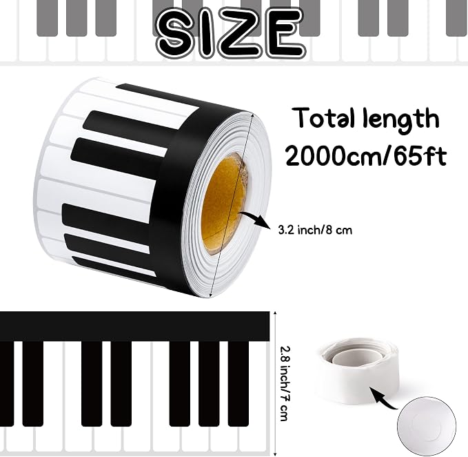 BeYumi Piano Keyboard Border Trim - 65ft Back to School Music Piano Keyboard Straight Rolled Border Trim Black White Music Keys Bulletin Board Borders School Classroom Office Chalkboard Party Decor