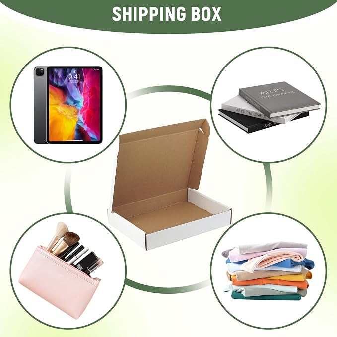 12"x9"x2" Shipping Boxes Set of 5, White Corrugated Cardboard Box Literature Mailer