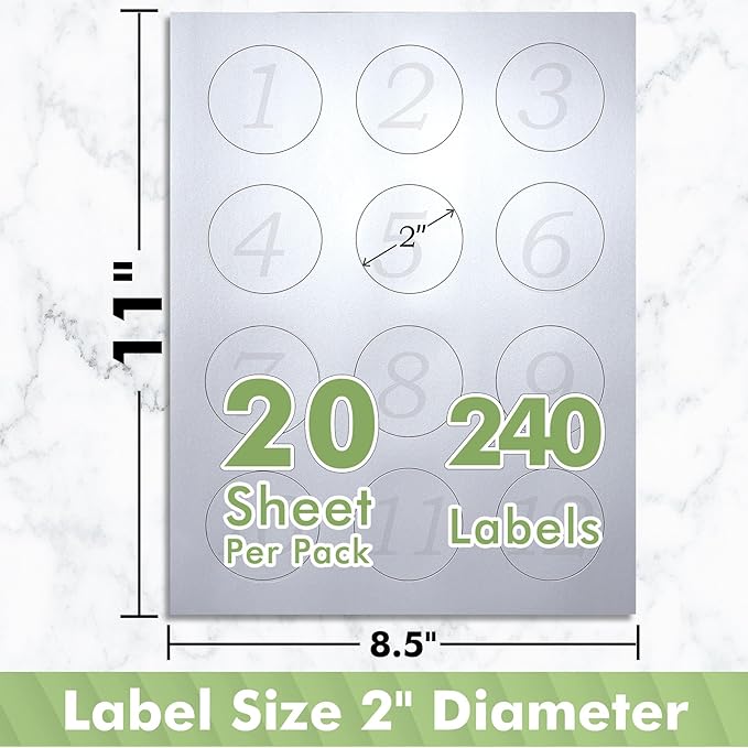 Koala Round Labels 2 Inch - 240 Pearl Glossy White Printable Circle Stickers for Inkjet & Laser Printers, DIY Jar, Party Favor, Thank You Labels