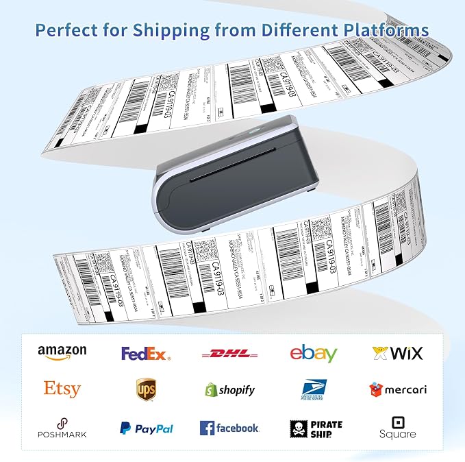 JADENS Battery Powered Thermal Printer, Cordless 4x6 Shipping Label Printer for Small Business, Prints 700+ Labels per Charge, 25H Standby, Portable Labeler for iPhone, Mac, Windows