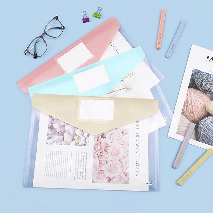 Mr. Pen- Clear Plastic Envelopes, 10 Pack, A4, Letter Size, Colorful, Clear Folders for Documents Plastic Envelopes for Documents