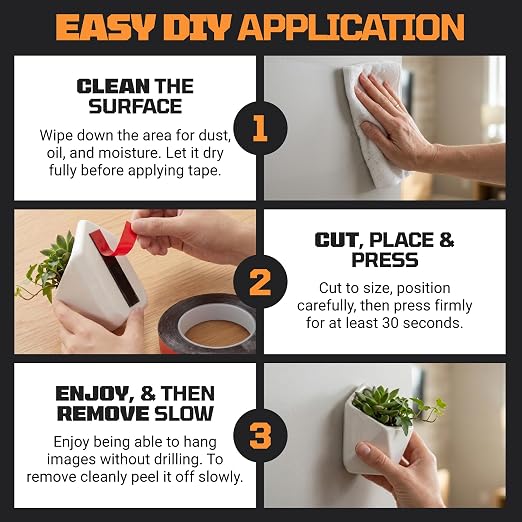 TOOLTROOPERS Wall-Safe Double-Sided Mounting Tape - Heavy-Duty 2-Sided Adhesive Tape - Damage-Free Removal, No Residue - Easy-Peel Liner for Home, Office, DIY, Posters & Signs – 16.4 ft Roll (Black)