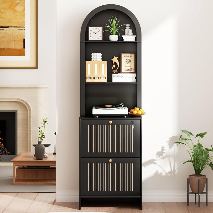 64.8"H Arched 2 Drawer File Cabinet, Farmhouse Vertical Cabinet with Lock | Vertical Filing Cabinet Fits Letter,Legal,A4 Hanging Folders,with Printer Stand Storage Bookshelf for Home Office,Living Room
