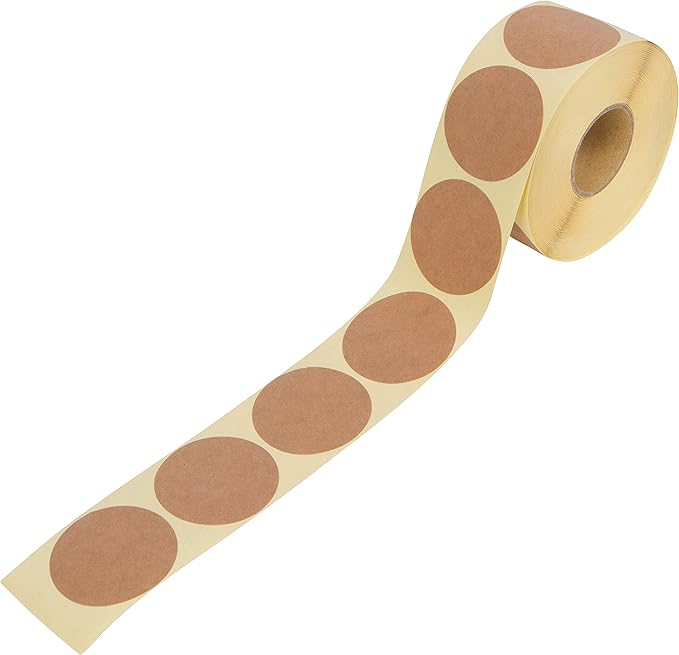 Camp Galaxy 2 Inch Natural Brown Kraft Stickers (600 Per Roll) - Round Blank Stickers for Store Owners, Crafts, Organizing, Jar and Canning Labels, Price Tags