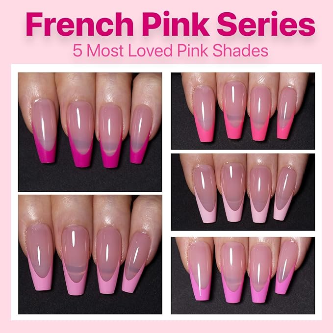 SXC Cosmetics French Tip Press On Nails 150 Pieces in 15 Sizes Ultra Fit with Pre-applied Tip Primer and Base Coat, No Need to File Fake Nails for Nail Art DIY X-Pro Tips (5PINK120-M Coffin)
