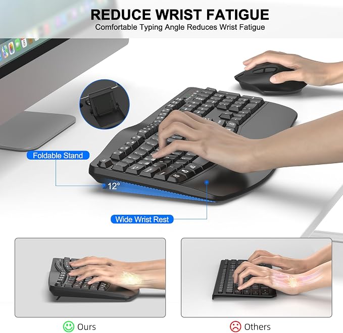 Wireless Keyboard and Mouse Combo, 2.4G Ergonomic Wave Keys(Graphite) | Full Size Wave Keyboard with Wrist Rest, 3-Level DPI Adjustable Ergonomic Mouse for Windows and Mac OS Desktop/Laptop/PC