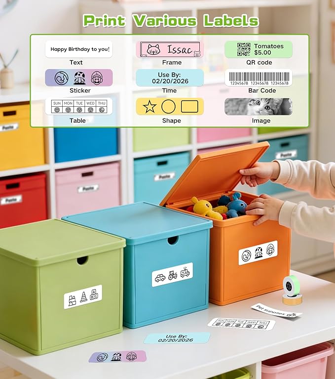 ORGBRO Label Maker Machine with Tape, X1 Bluetooth Mini Label Printer | Fits Pre-Cut & Continuous Waterproof Label, Rich Templates APP, Inkless, Portable Sticker Maker, for School, Home, Office
