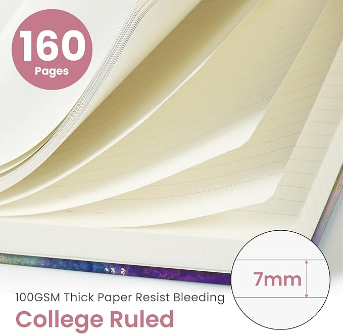 Taja Lined Journal Notebook for Women & Men, Hardcover Leather Journal for writing, A5 College Ruled Notebook for Work & Note Taking, Perfect for Office School Home Supplies, 160 Pages, Color Splash