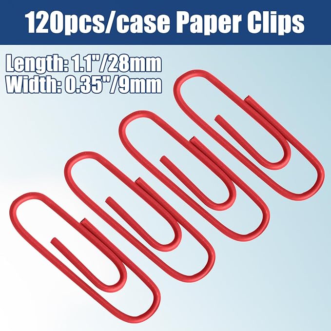 Luomorgo 120 Pcs Red Paper Clips - 1.1 Inch (28mm) Vinyl Coated Metal Paperclips for Office, School, Home, Bookmark & Document Organizer