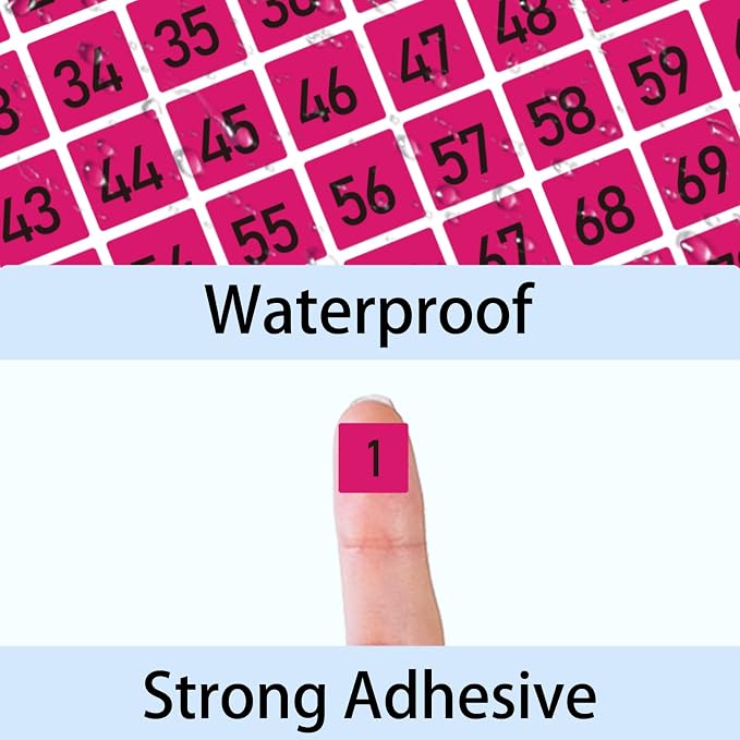 STARLIBOO 1 to 100 Consecutive Number Stickers, 0.4 inch Square Small Number Stickers Labels for Inventory, Storage, Organizing, Boxes, Bins, Toolbox, Locker (3000 Labels, Pink)
