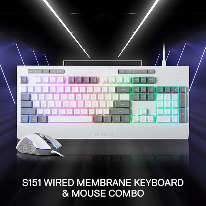 Redragon S151 Gaming Keyboard & Mouse Combo, 104 Keys K525 Wired RGB Membrane Keyboard and 10000 DPI Wired M616 Gaming Mouse Bundle
