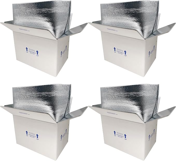 Insulated Shipping Boxes with Liners, 4 Pack 15'' x 10'' x 11'' Small Cold Shipping Boxes, for Perishable Frozen Food Shipping, White (TB151011L-4)