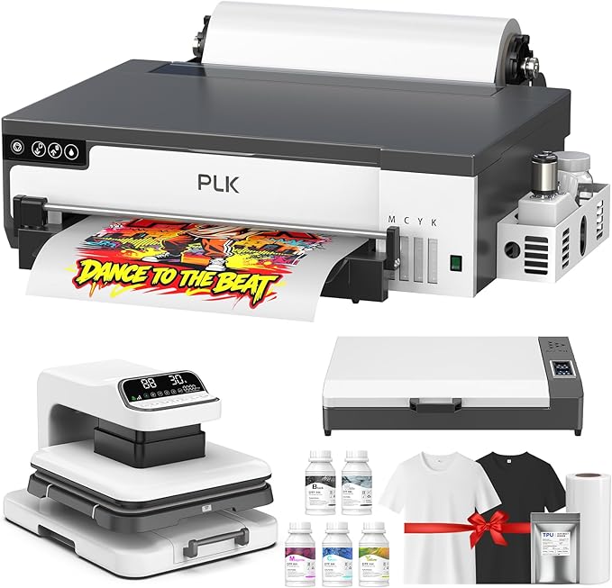 PLK A3 DTF Printer,XP600 DTF Machine,Roll Feeder & Film-Cutter,Double Speed,Upgraded L18058 with White Ink Stirring System,Custom Garment Printing (A3 Printer+Oven+Heatpress)