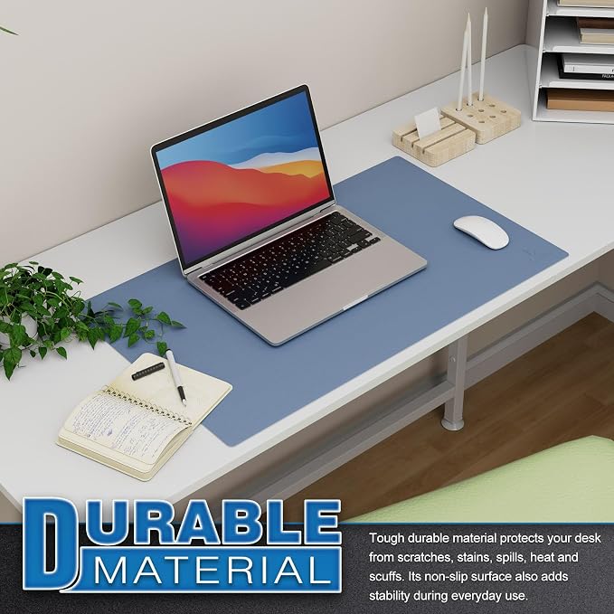 K KNODEL Small Office Desk Mat, Leather Mouse Pad (23.6"x13.8", Lake Blue) | Desk Pad, Keyboard Pad, Computer and Laptop Mat, Desktop Protector and Cover, Writing Pad and Blotter for Home Office