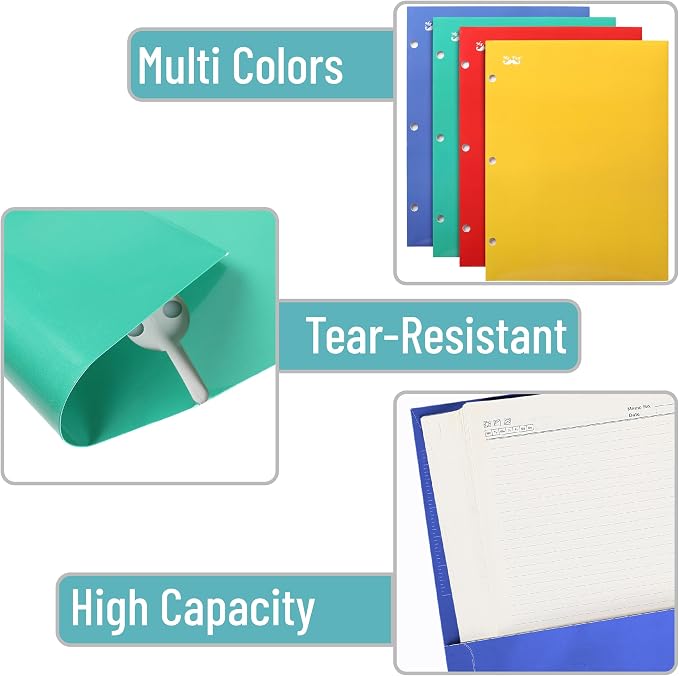 Mr. Pen- 4-Pocket Folders, 4 Pack, 12.5" x 9.5", Vibrant Colors | Tear-Resistant Paper Folders with Pockets 3 Holes Punched, High Capacity