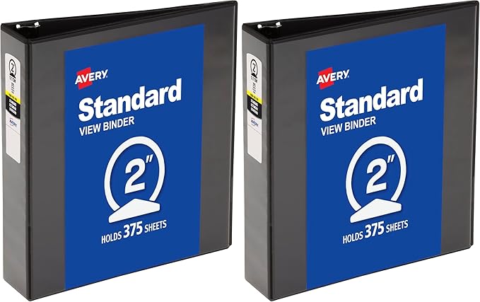 Avery Economy View 3 Ring Binder, 2" Round Rings, 1 Black Binder (05781) (Pack of 2)