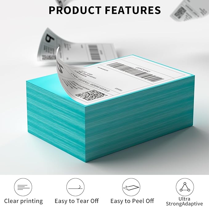 MFLABEL 4x6 Direct Thermal Labels (4000 Labels) 4" x 6" Perforated Shipping Labels Compatible with Zebra Printers Fanfold Thermal Label Stickers for Shipping Packages - 4 Stacks Blue Labels
