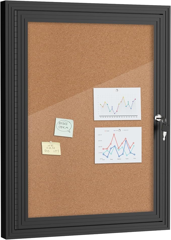 Mifuro 26"x20" Enclosed Bulletin Board, Outdoor Lockable Weather-Resistant Aluminum Cork Noticeboard for School & Office, Black Frame w/Cork