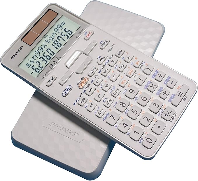 Sharp EL-531TGBDW 12-Digit Engineering/Scientific Calculator with Protective Hard Cover, Battery and Solar Hybrid Powered LCD Display, Great for Students and Professionals, Silver