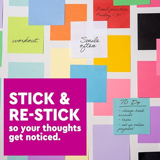 Post-it Super Sticky Notes, 5 Sticky Note Pads, 3 x 3 in., Ideal for Organization in Your Dorm, Home or Office, Single Color Packs Collection, Washed Denim