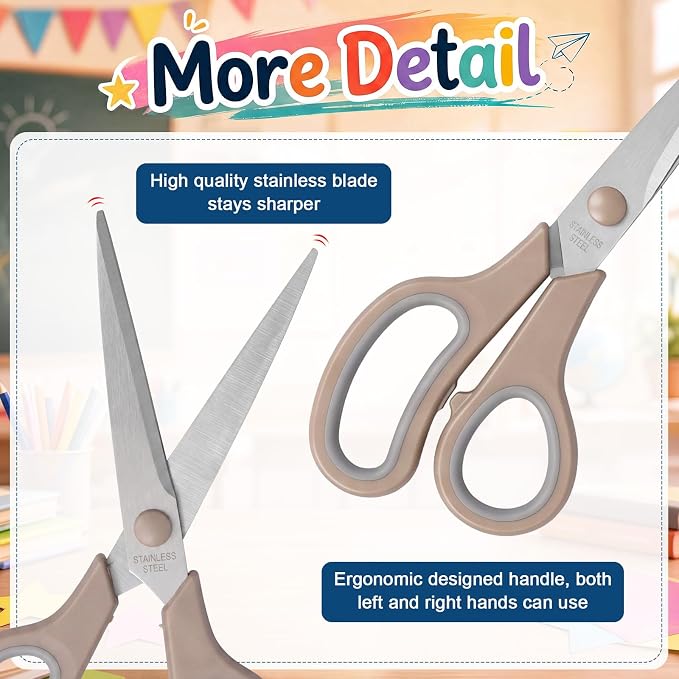 Chumia 24 Pack 8'' Scissors Bulk Multipurpose for Office Home, Morandi | Scissor All Purpose with OPP Bag Tip Cover, Stainless Steel, Sharp Heavy Duty Comfort-Grip Sewing Right/Left Hand