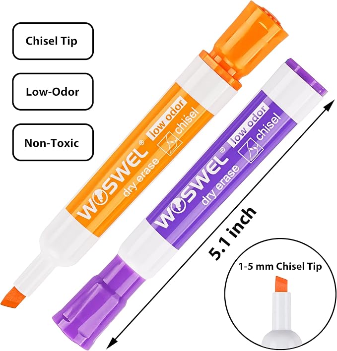 WOSWEL Dry Erase Markers, Chisel Tip Whiteboard Markers, Low Odor Thick Dry Markers, 100 Bulk 10 Assorted Colors for Teachers, Classroom, Office & Home Use