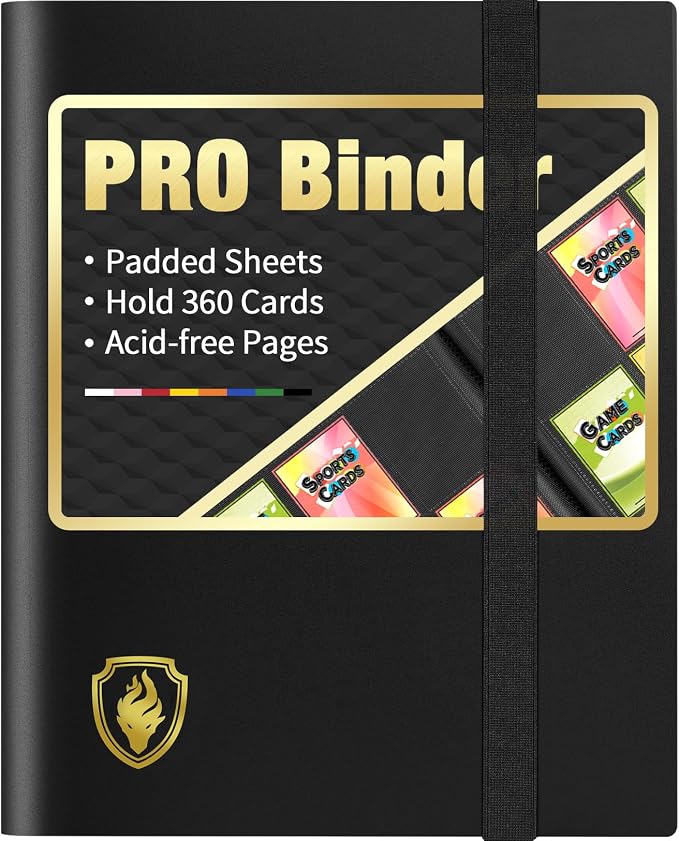 Heavy Duty Card Binder, Fabmaker 9 Pocket Trading Card Binder for 360 Cards | Sleek Side-Loading Card Album, Sturdy Card Collection Folder for Game Cards, Sport Cards, Black