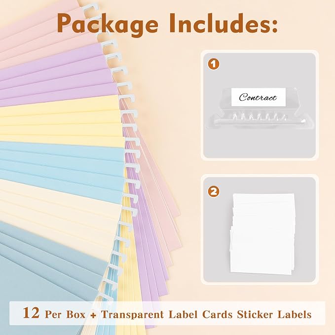 Zzrywuty Hanging File Folders Letter Size, 12-Pack Hanging File Folder with 1/5-Cut Tabs, Color File Folders Hanging Organizers for Filing Cabinet, Bulky Files & Medical Charts