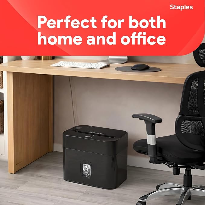 Staples 12-Sheet Micro-Cut Paper Shredder, Compact, High-Security, Black | Shreds credit cards and documents for home or office. Space-saving design.