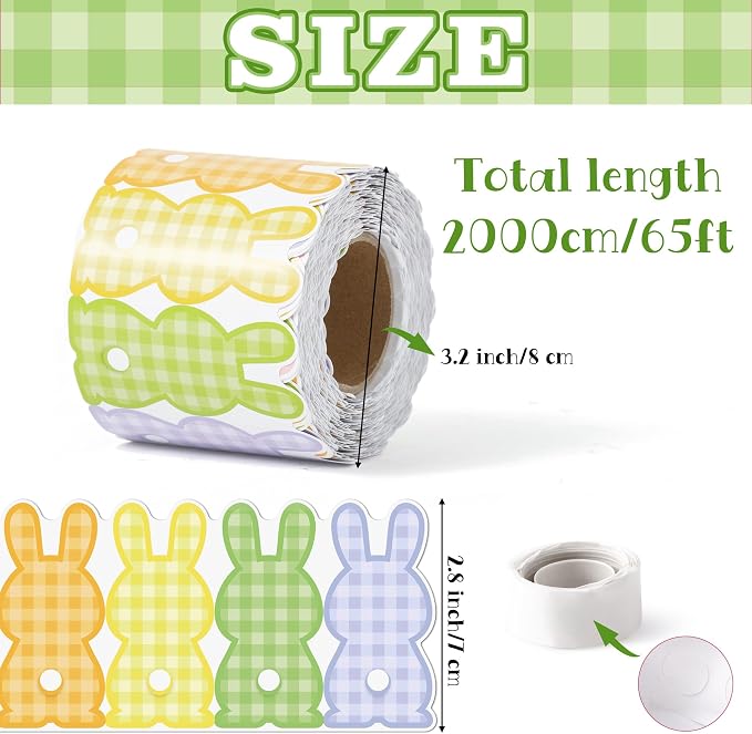 BeYumi Plaid Bunny Border Trim - 65ft Spring Bunny Plaid Rolled Border Trim Back to School Cute Colorful Rabbit Checkered Bulletin Board Set Classroom Home Door Party Church Chalkboard Wall Decoration
