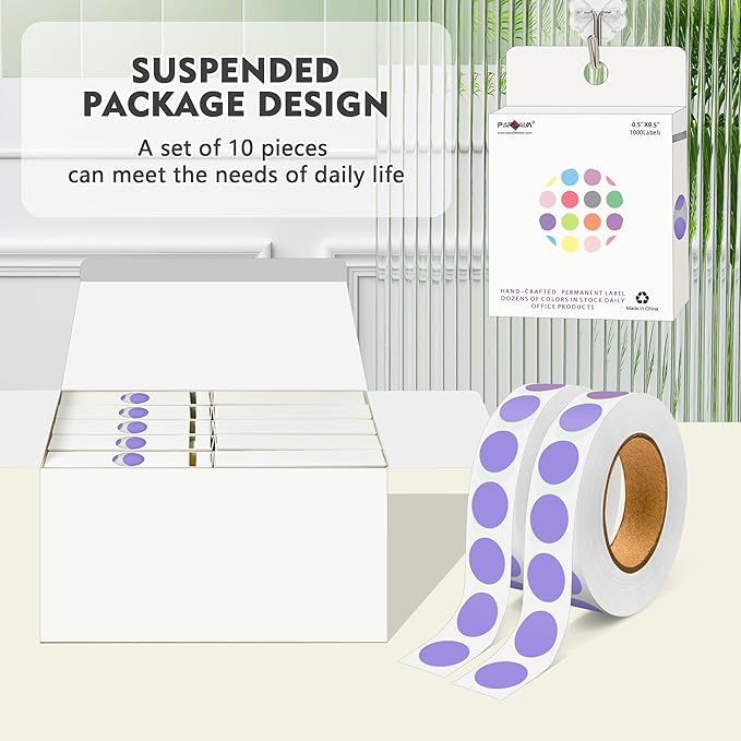 PARLAIM 10000pcs 1/2 Inch Diameter Round Color-Code Dot Stickers, 10 Rolls Adhesive Lavender Circle Labels for Office Classroom