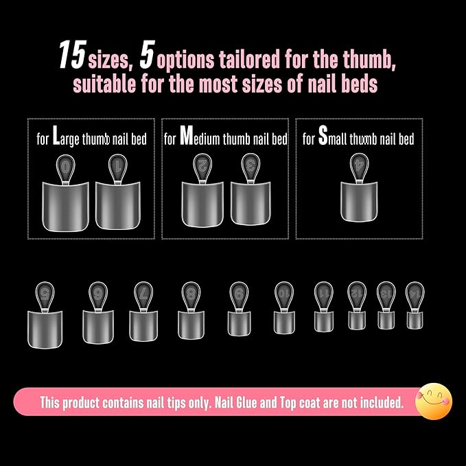 NOVO OVO Halloween Short Toe Nail Tips Press on with Moon Curve, Thick Sharp Square Full Cover Soft Gel False Toenail Extension Kit, Clear Matte Fake Nails Acrylic Pedicure for DIY x 15 Sizes 240 Pcs