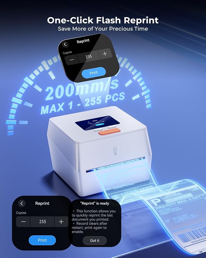 Phomemo Bluetooth Thermal Label Printer with Touchscreen & 3 Roll Labels | D420D Shipping Label Printer 4x6 with Built-in Label Bin, Thermal Printers Come with 750PCS 4x6‬ Labels (250 Labels/Roll)