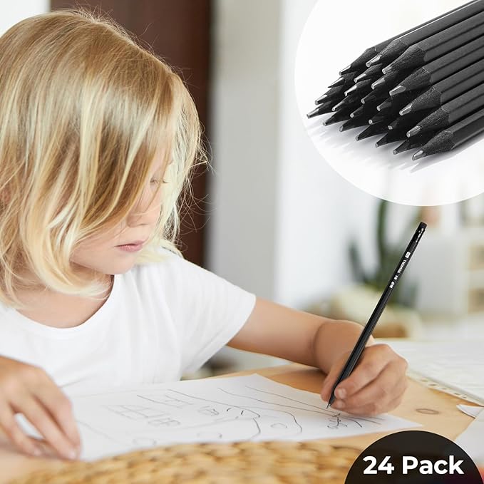 M&G Wood-Cased 2B Pencils, 24 Pack Pre-Sharpened Pencils with Top Erasers, Bulk Black Pencils for School Teacher Supplies, Writing, Drawing and Sketching