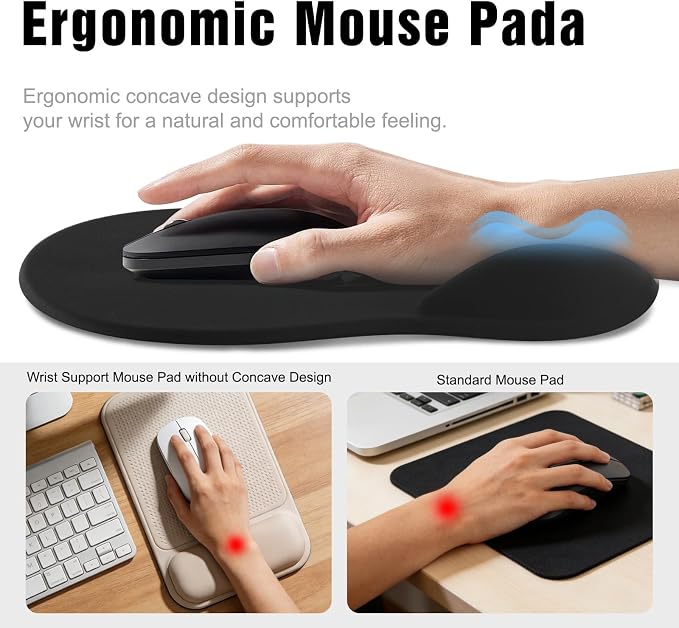 Ergonomic Mouse Pad with Wrist Rest - Gel Wrist Support Mousepad with Non-Slip PU Base for Computer, Laptop, Office & Home