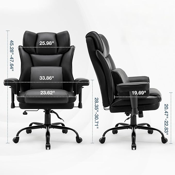 650lbs Big and Tall Office Chair with for Heavy People with Massage Lumbar Pillow, Heavy Duty Executive Desk Chair with Adjustable Padded Armrest & Lumbar Support for Adults 8 Hours Daliy Work