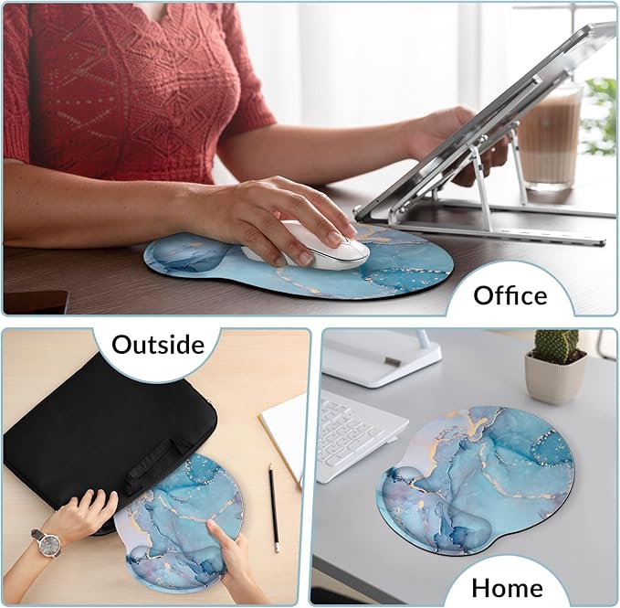 Ergonomic Mouse Pad with Wrist Rest, Small Mousepad with Non-Slip Rubber Base and Smooth Surface, Blue Mouse Pads for Desk, Office Desk Accessories