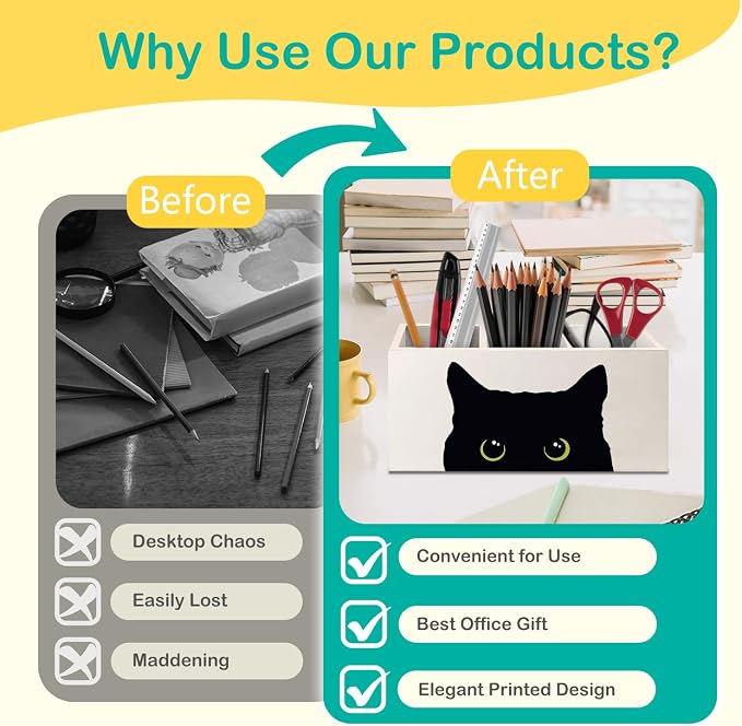 Black Cat Pen Holder for Home Office Desk, Cat Desk Accessories, Cat Lover Gifts,Cute Black Cats Makeup Brush Toothbrush Holder Organizer for Bathroom