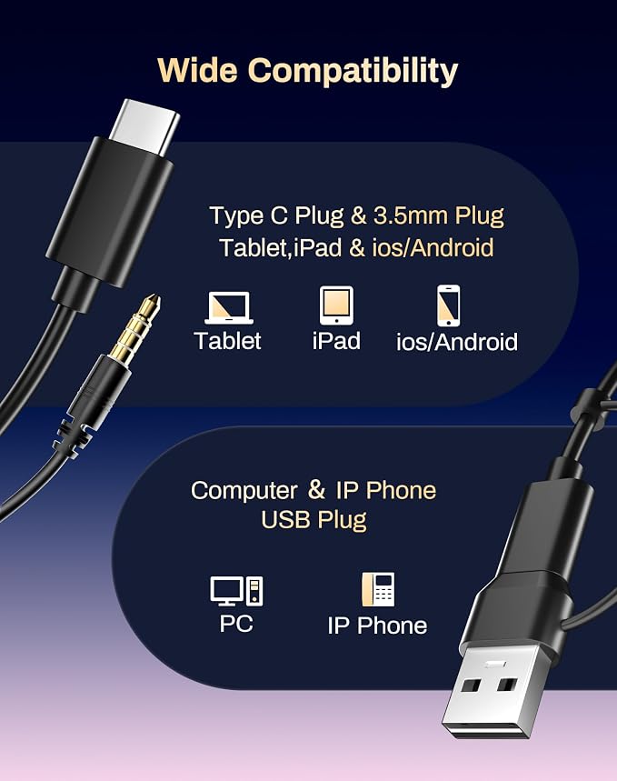 USB Headset with Microphone for PC/Office/Call Centers/Home | Computer Headset with Volume Control & Mic Mute,Compatible with Teams/Zoom/Skype