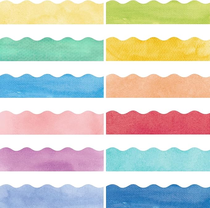 Containlol 236ft Watercolor Bulletin Board Decoration, Spring Classroom Bulletin Board Borders, Soft Scalloped Trim for Valentine School Office Poster Chalkboard Whiteboard Wall Decor