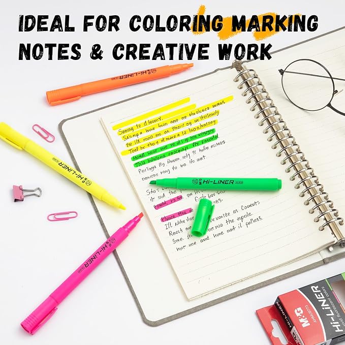 M&G Liner Highlighters, 4-Count MultiColor Highlighters, Chisel Tip No Bleed Highlighter Pens for Office Documents, Planning, and Everyday Organization