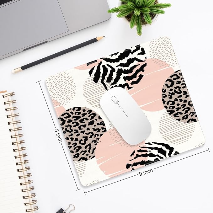 Mouse Pad, Minimalism Marble Style Computer Pad, Anti-Slip Rubber Mouse Mat with Stitched Edges for Gaming, Office, Laptop, PC, Women, 9" x 8" Thick 3 mm, Bohemian Leopard