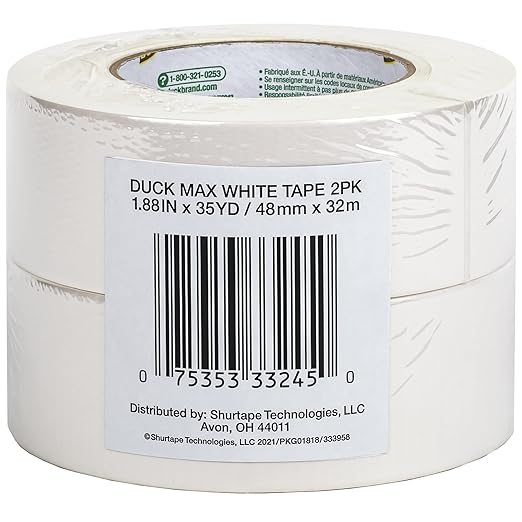 Duck Brand Max Strength Duct Tape, White, 8-Roll Pack, 1.88 Inches x 35 Yards, 242859